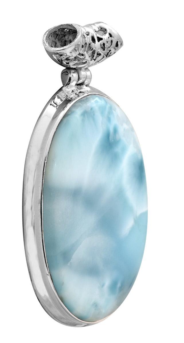 Larimar  1 3/4" Long 925 Solid Sterling Silver Pendant With 18" Chain Necklace - YoTreasure