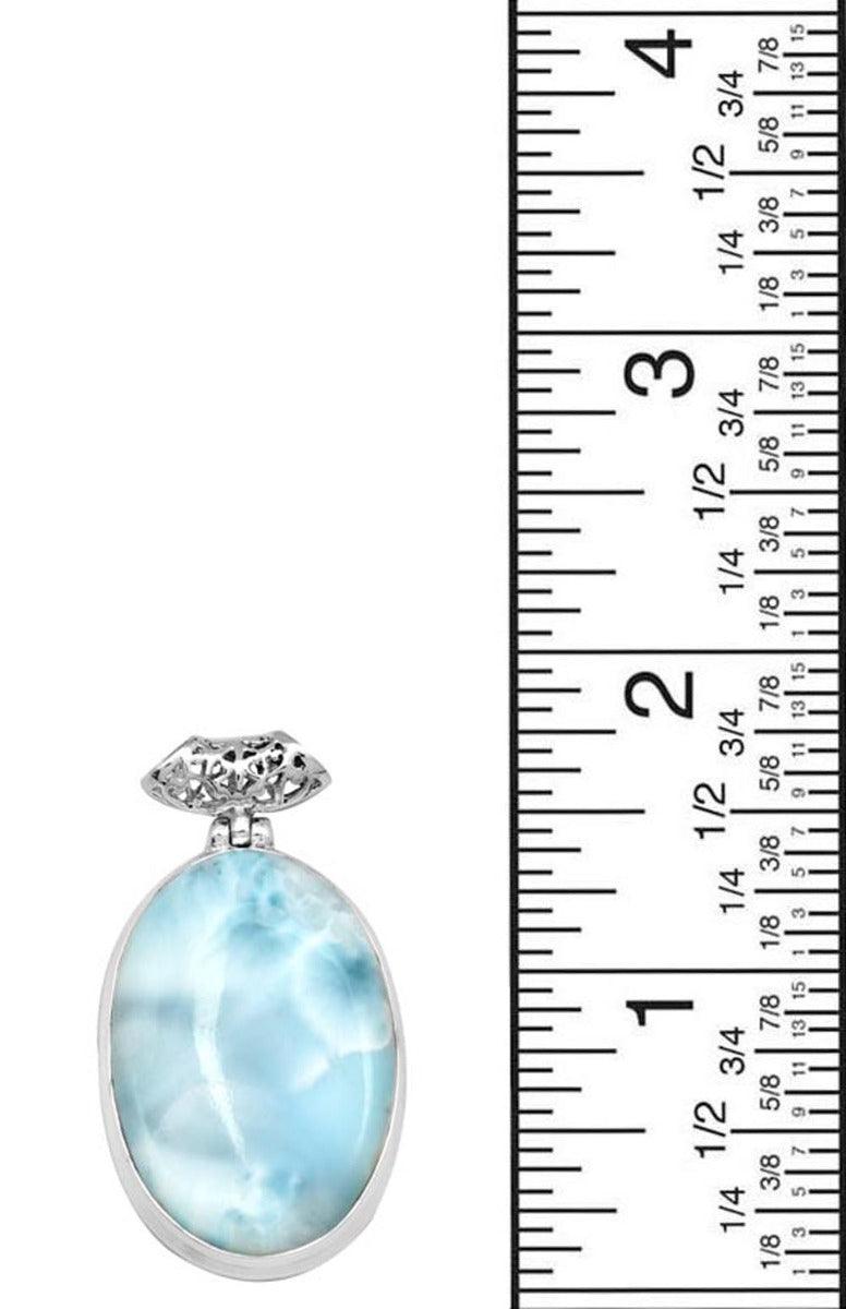 Larimar  1 3/4" Long 925 Solid Sterling Silver Pendant With 18" Chain Necklace - YoTreasure
