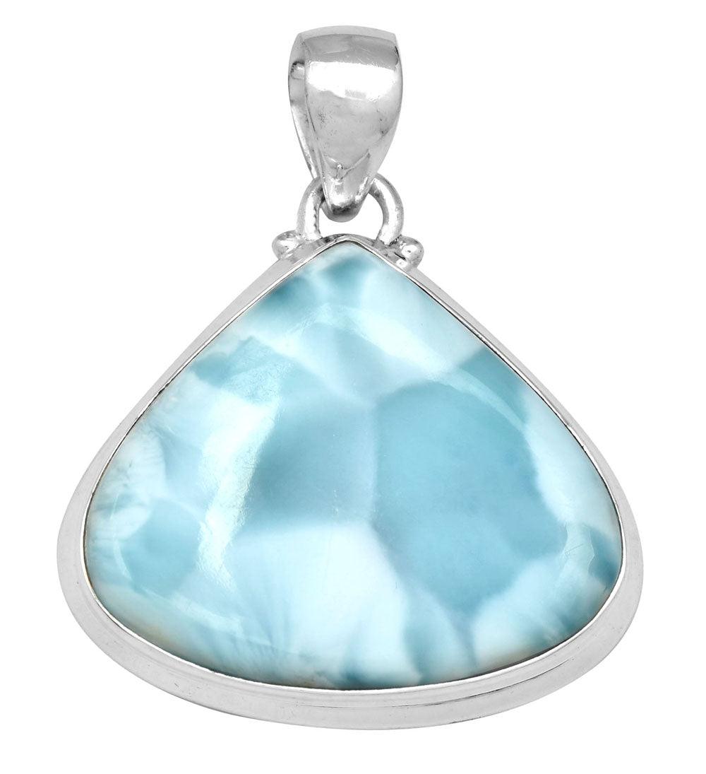 Larimar  1 1/2" Long 925 Solid Sterling Silver Pendant With 18" Chain - YoTreasure