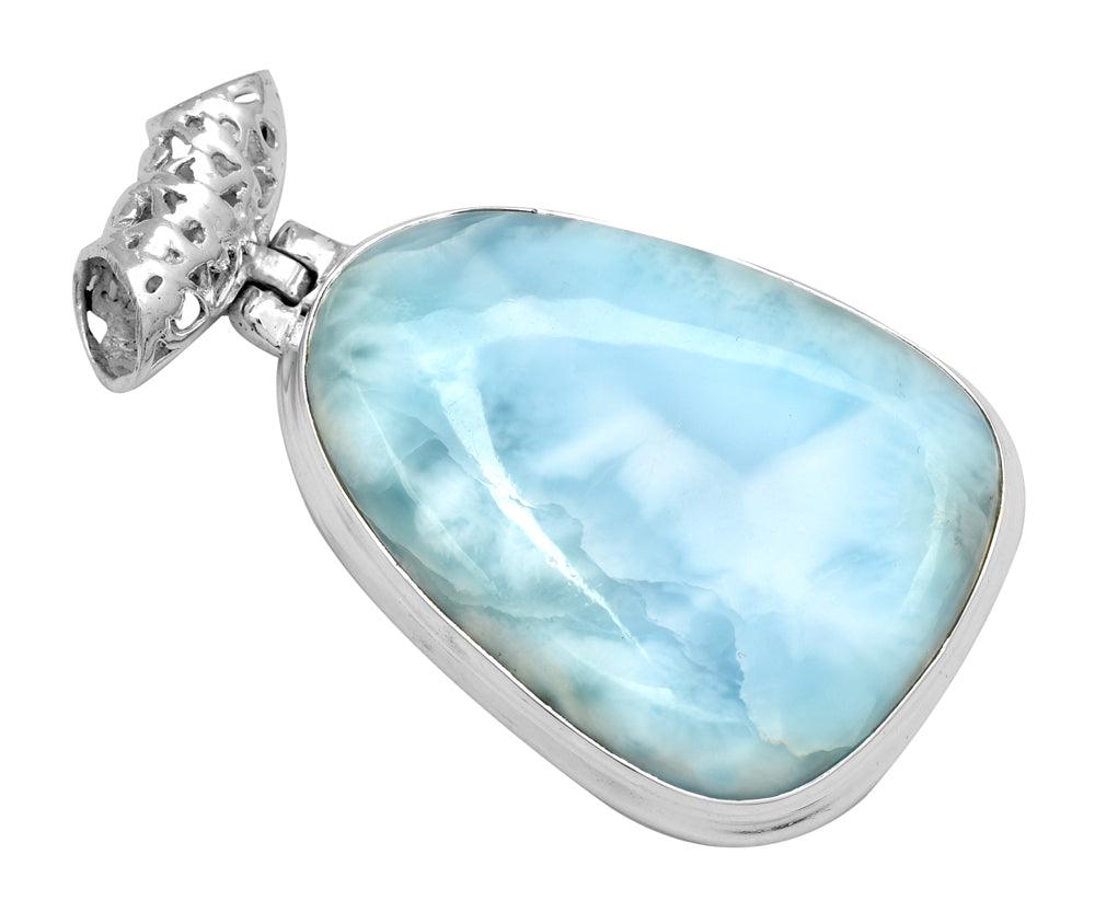 Larimar  1 1/2" Long 925 Solid Sterling Silver Pendant With 18" Chain Necklace - YoTreasure