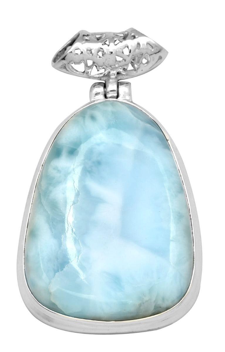 Larimar  1 1/2" Long 925 Solid Sterling Silver Pendant With 18" Chain Necklace - YoTreasure