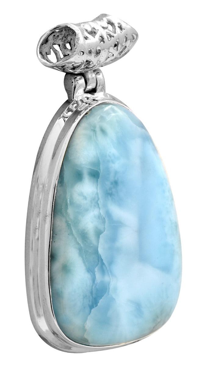Larimar  1 1/2" Long 925 Solid Sterling Silver Pendant With 18" Chain Necklace - YoTreasure