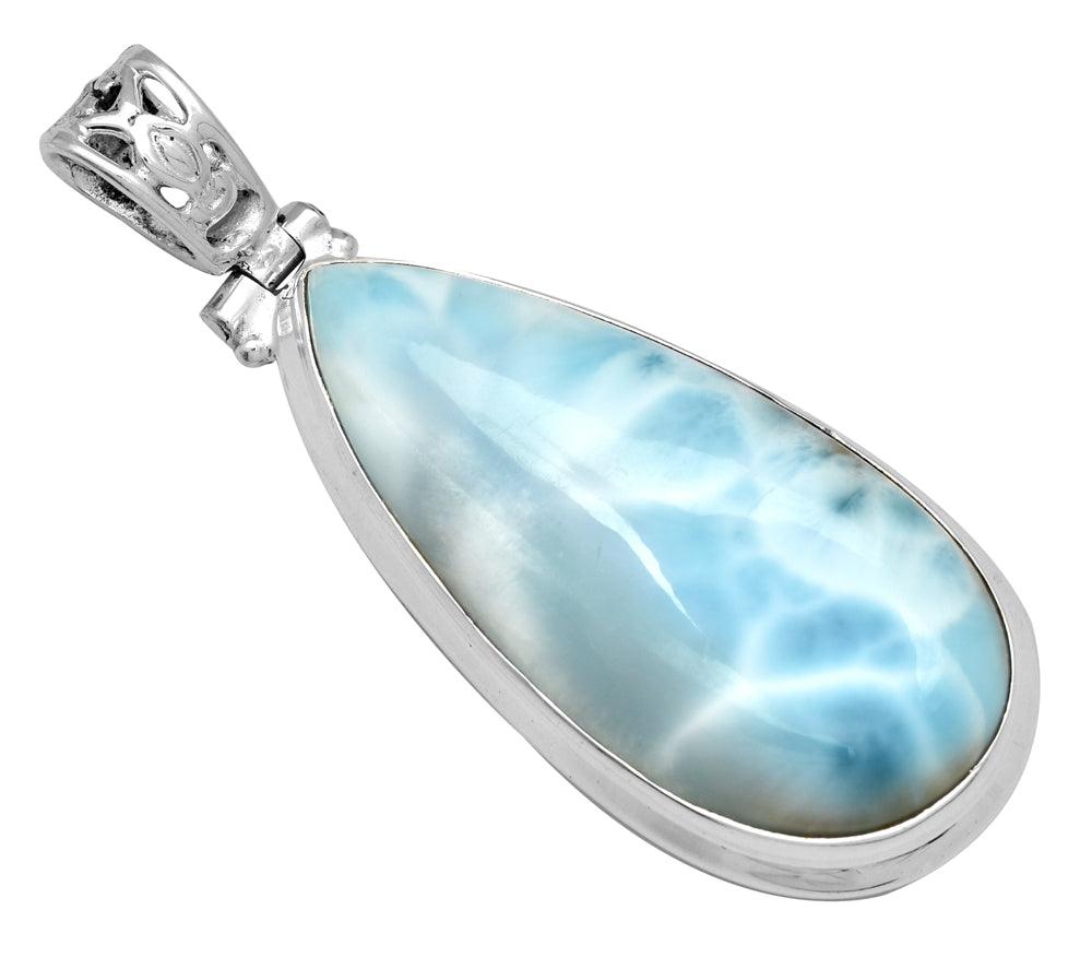 Larimar  2" Long 925 Solid Sterling Silver Pendant With 18" Chain Necklace - YoTreasure