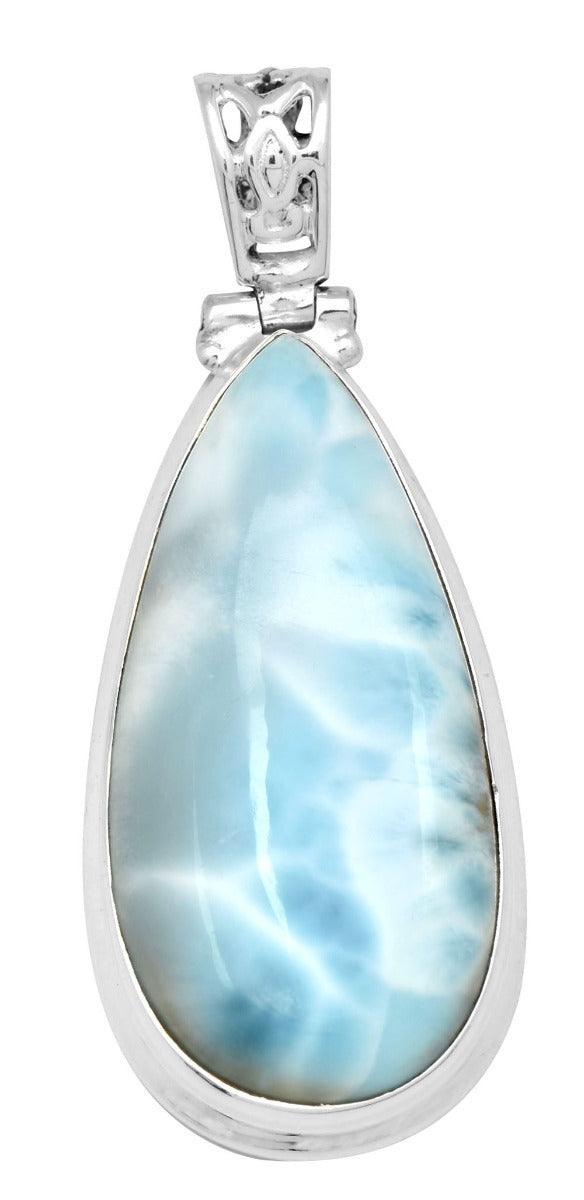 Larimar  2" Long 925 Solid Sterling Silver Pendant With 18" Chain Necklace - YoTreasure
