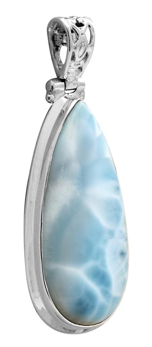 Larimar  2" Long 925 Solid Sterling Silver Pendant With 18" Chain Necklace - YoTreasure