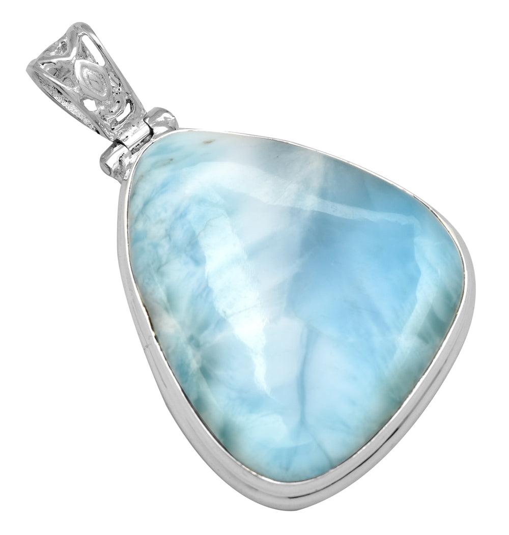 Larimar  1 3/4" Long 925 Solid Sterling Silver Pendant With 18" Chain - YoTreasure