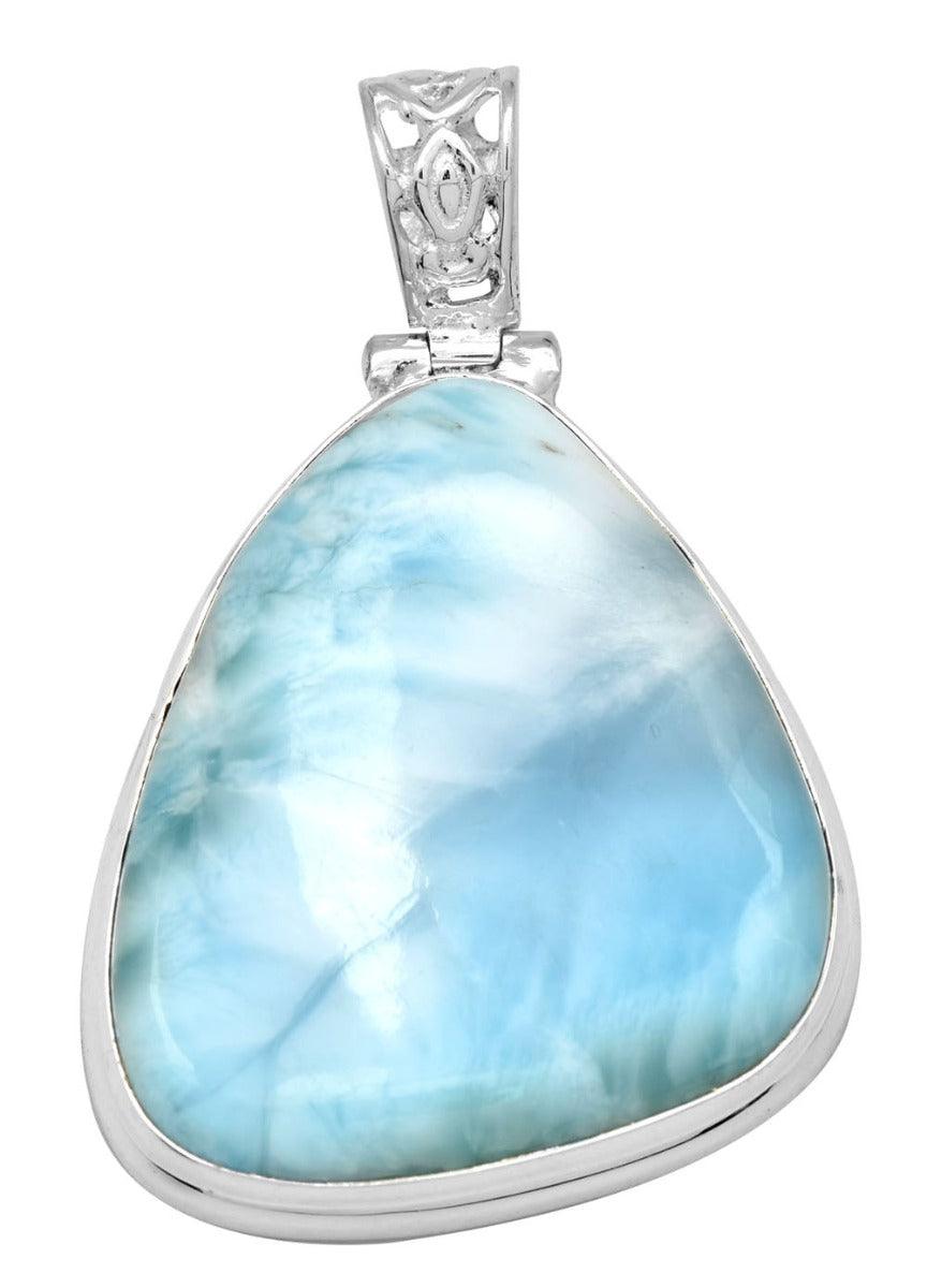 Larimar  1 3/4" Long 925 Solid Sterling Silver Pendant With 18" Chain - YoTreasure