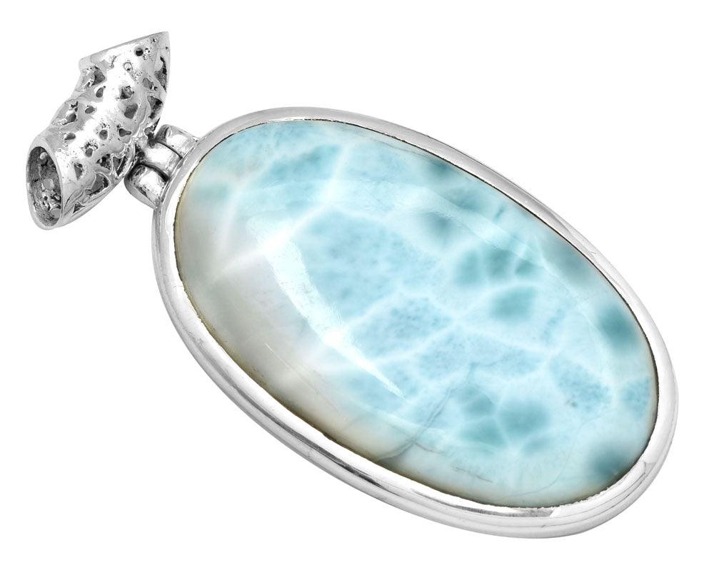 Larimar  1 3/4" Long 925 Solid Sterling Silver Pendant With 18" Chain Necklace - YoTreasure