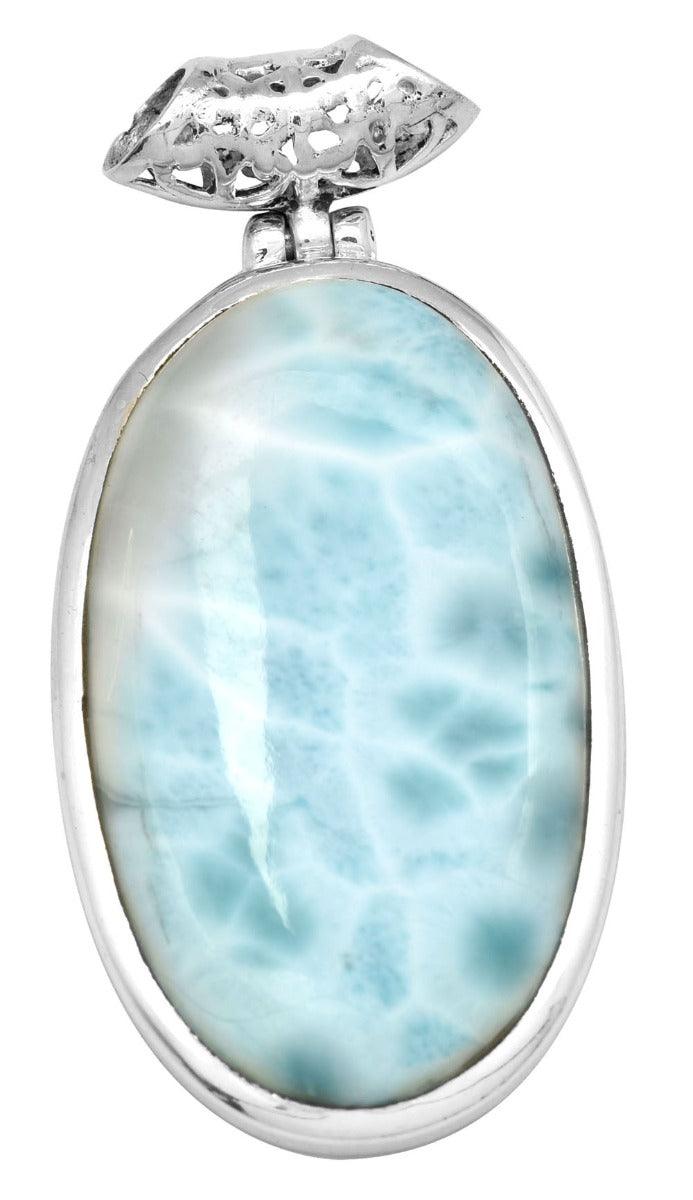 Larimar  1 3/4" Long 925 Solid Sterling Silver Pendant With 18" Chain Necklace - YoTreasure
