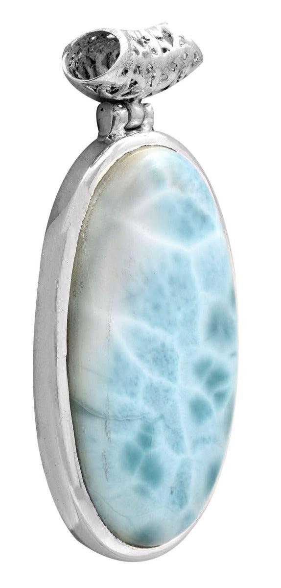 Larimar  1 3/4" Long 925 Solid Sterling Silver Pendant With 18" Chain Necklace - YoTreasure