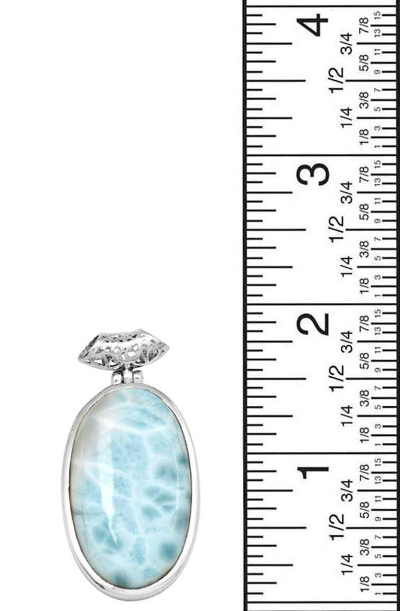 Larimar  1 3/4" Long 925 Solid Sterling Silver Pendant With 18" Chain Necklace - YoTreasure