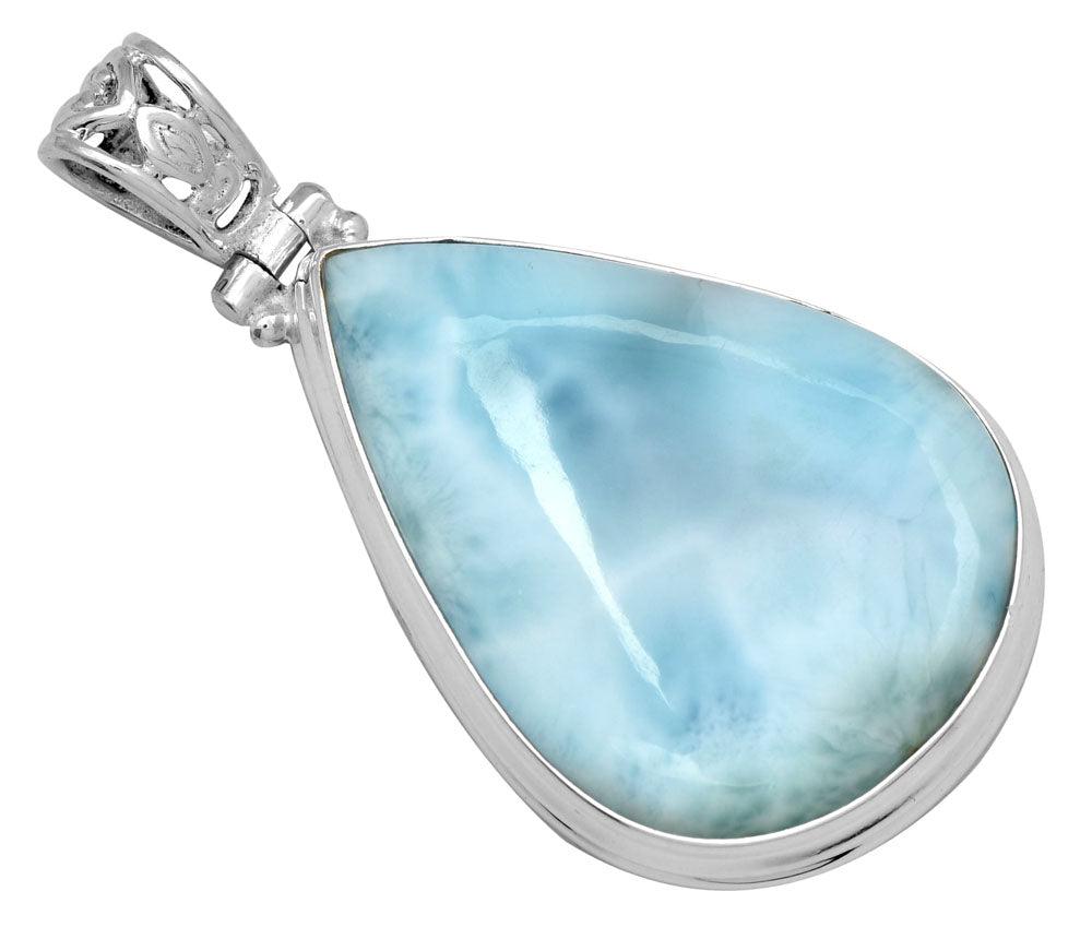 Larimar  1 3/4" Long 925 Solid Sterling Silver Pendant With 18" Chain - YoTreasure