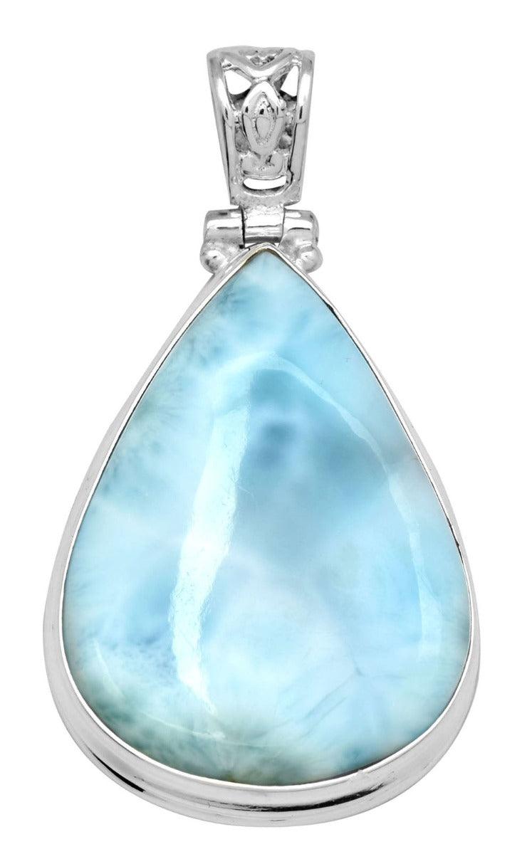 Larimar  1 3/4" Long 925 Solid Sterling Silver Pendant With 18" Chain - YoTreasure