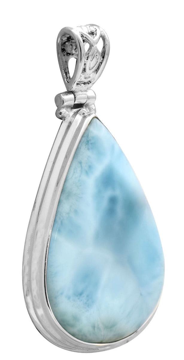 Larimar  1 3/4" Long 925 Solid Sterling Silver Pendant With 18" Chain - YoTreasure