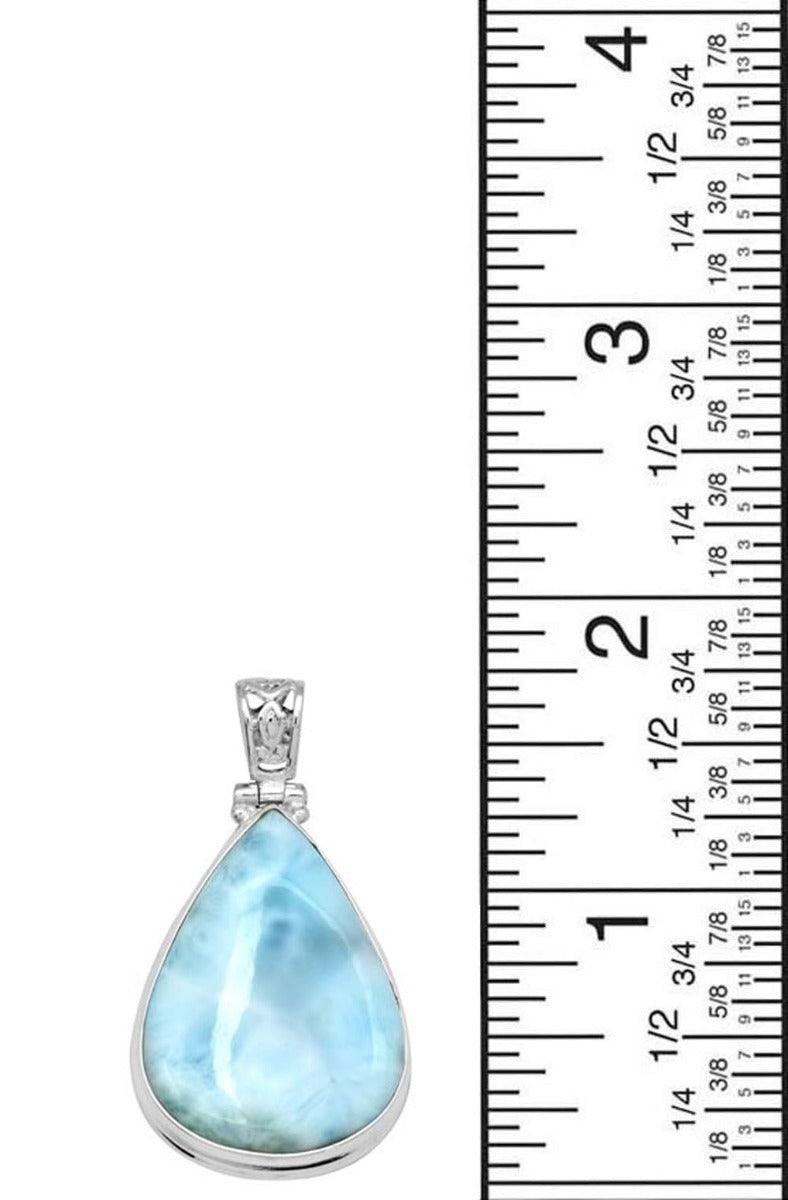 Larimar  1 3/4" Long 925 Solid Sterling Silver Pendant With 18" Chain - YoTreasure