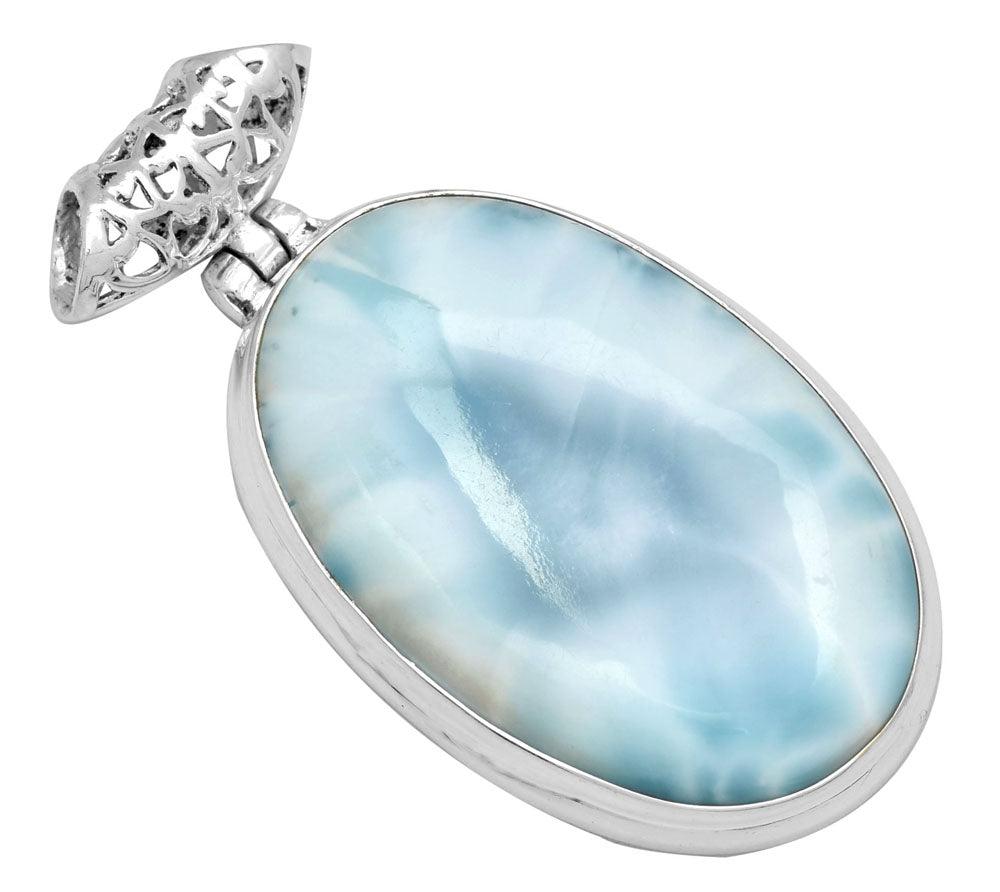 Larimar  1 3/4" Long 925 Solid Sterling Silver Pendant With 18" Chain Necklace - YoTreasure