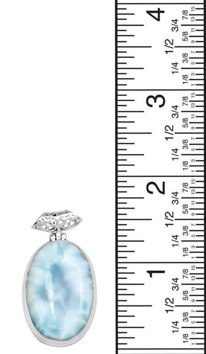 Larimar  1 3/4" Long 925 Solid Sterling Silver Pendant With 18" Chain Necklace - YoTreasure