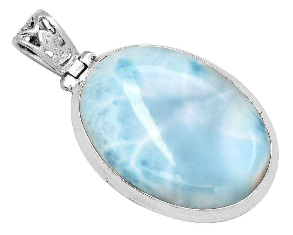 Larimar  1 3/4" Long 925 Solid Sterling Silver Pendant With 18" Chain - YoTreasure