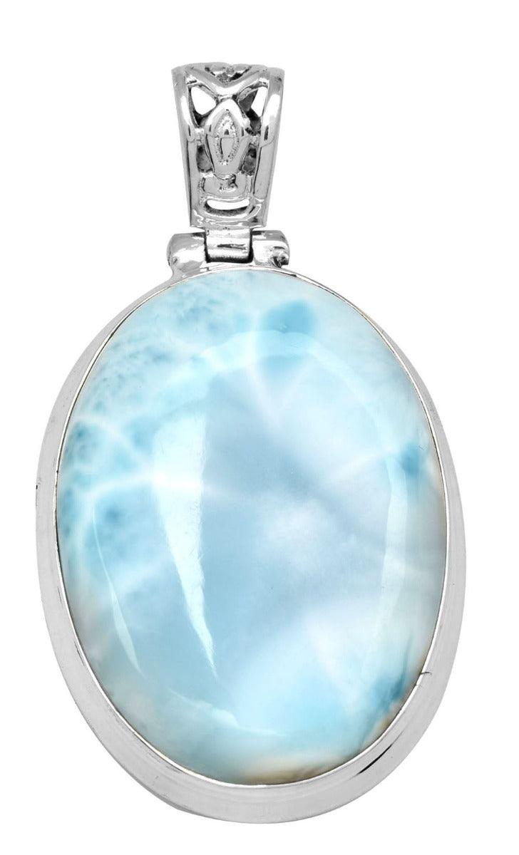 Larimar  1 3/4" Long 925 Solid Sterling Silver Pendant With 18" Chain - YoTreasure