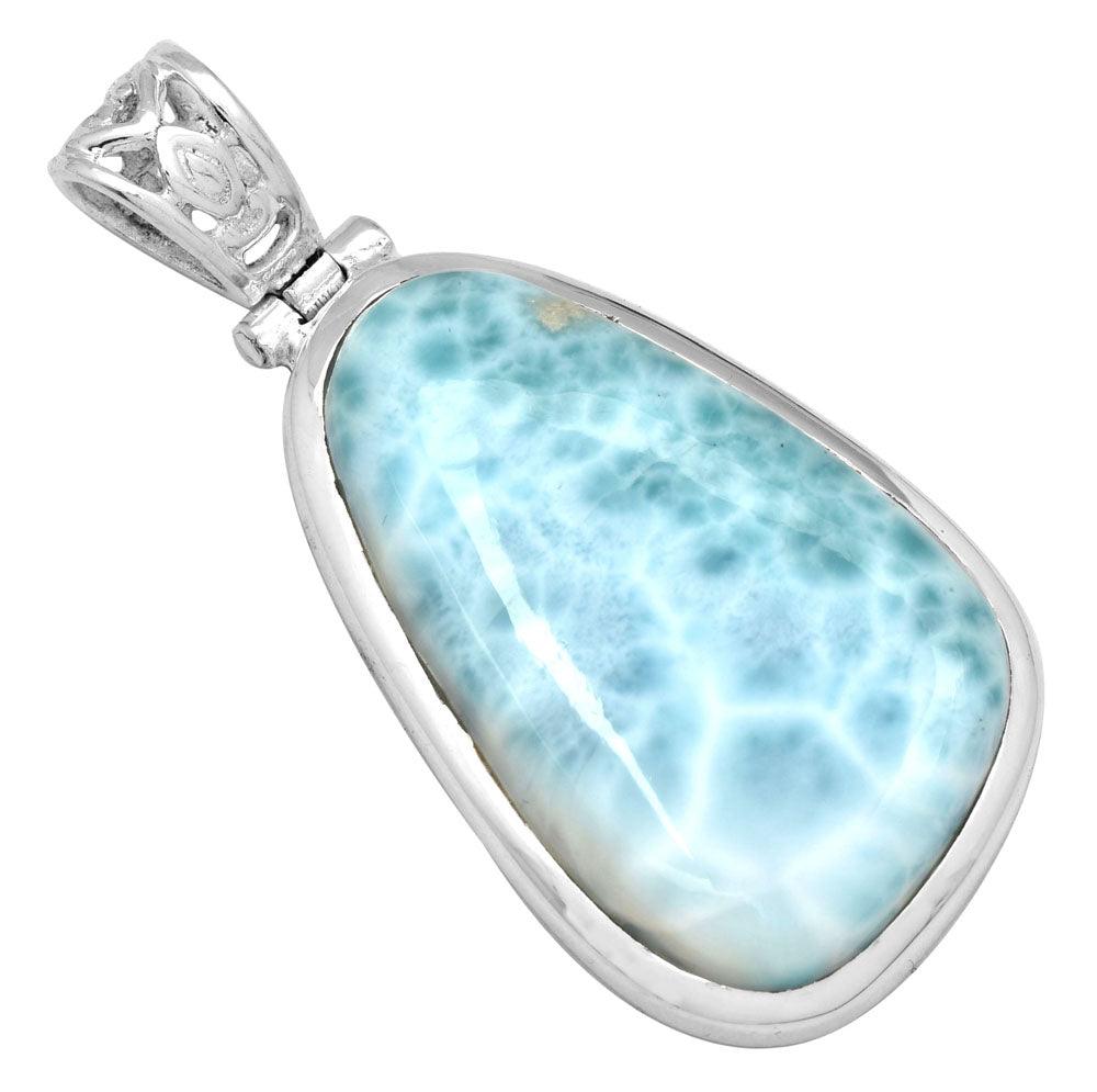 Larimar  1 3/4" Long 925 Solid Sterling Silver Pendant With 18" Chain Necklace - YoTreasure