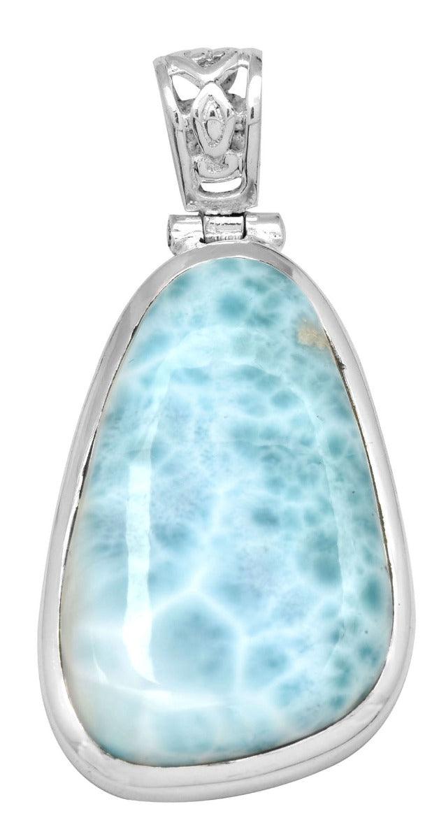 Larimar  1 3/4" Long 925 Solid Sterling Silver Pendant With 18" Chain Necklace - YoTreasure