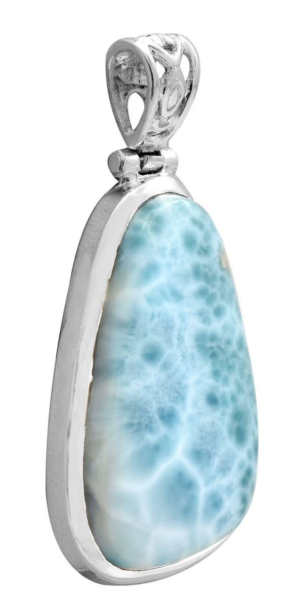Larimar  1 3/4" Long 925 Solid Sterling Silver Pendant With 18" Chain Necklace - YoTreasure