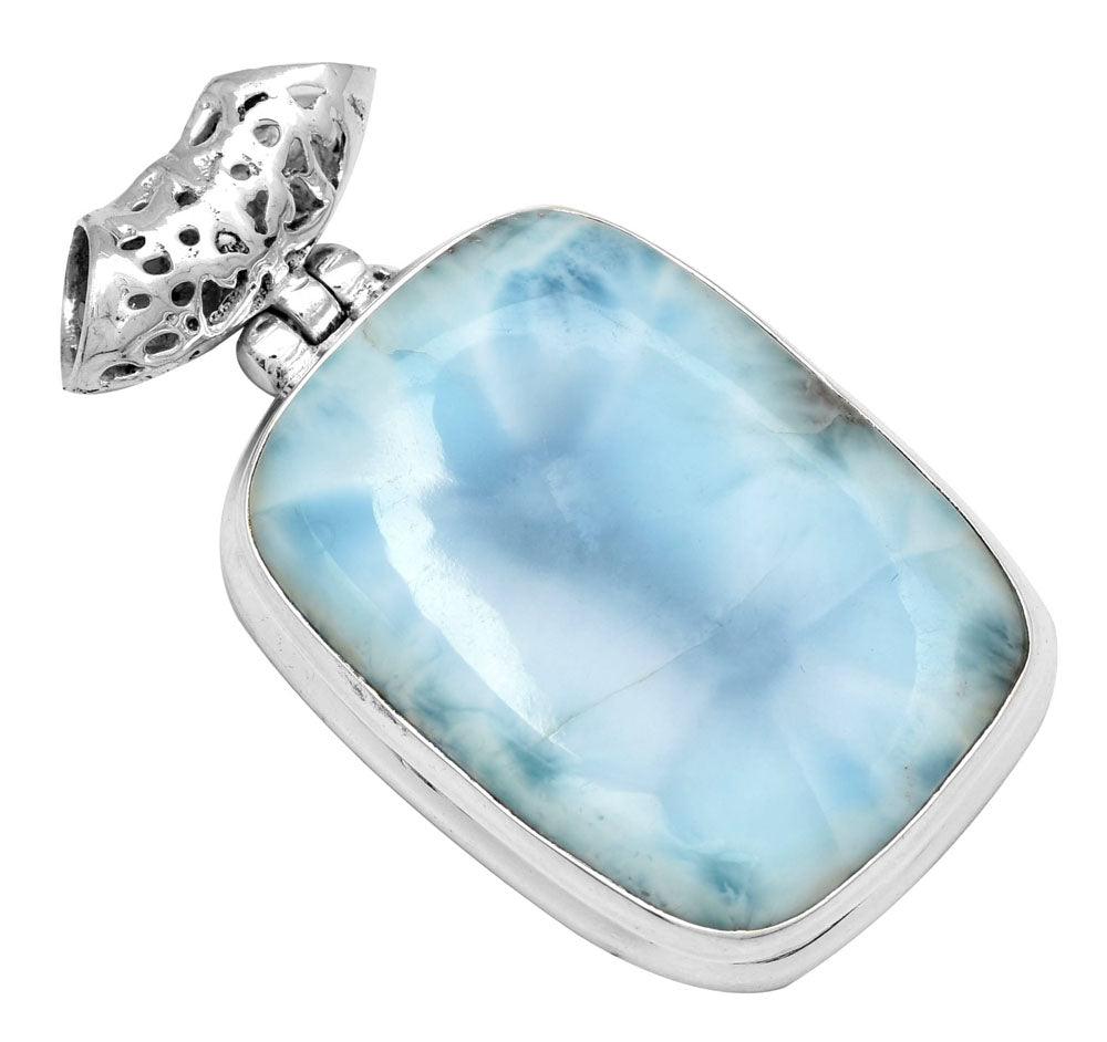 Larimar  1 1/2" Long 925 Solid Sterling Silver Pendant With 18" Chain - YoTreasure