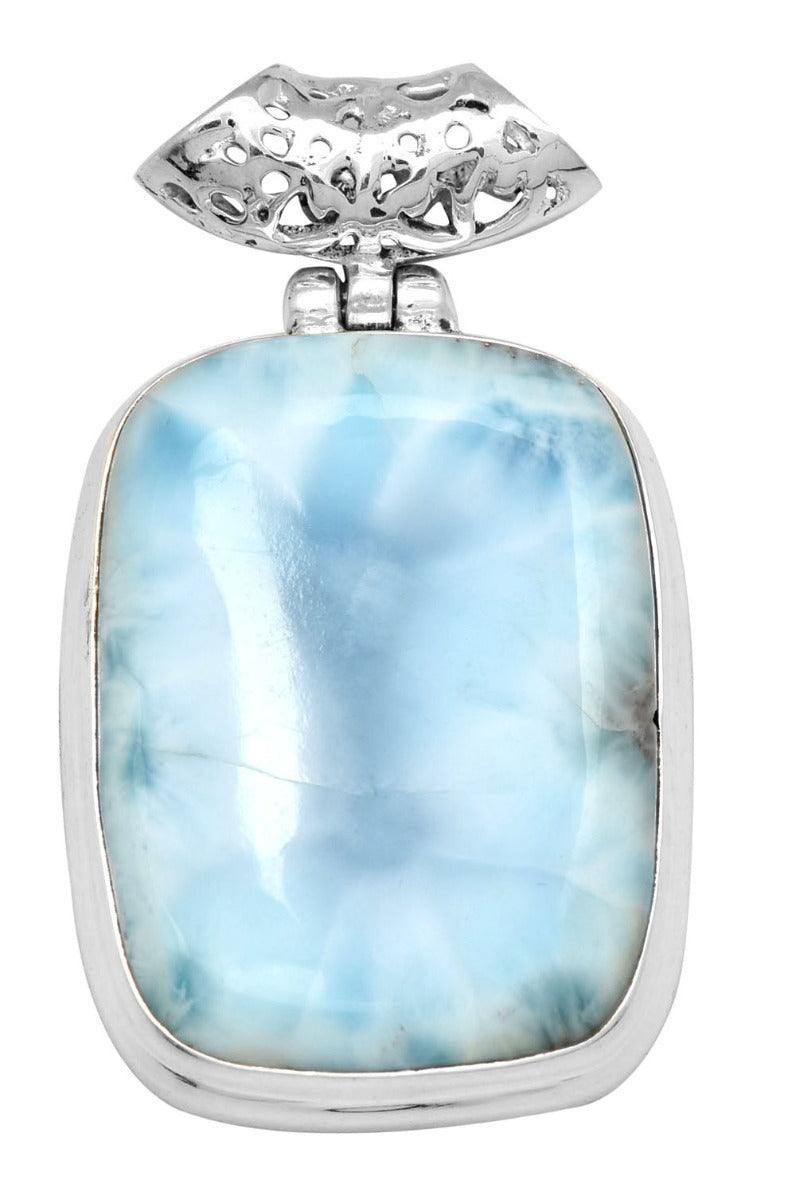 Larimar  1 1/2" Long 925 Solid Sterling Silver Pendant With 18" Chain - YoTreasure
