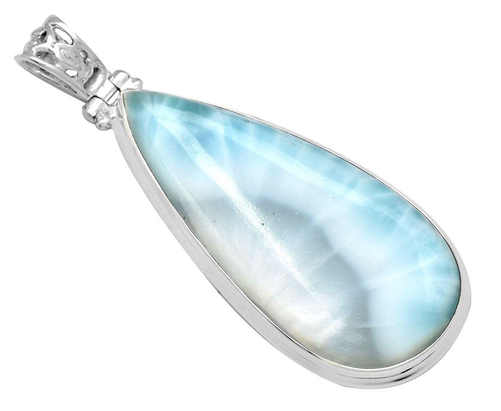 Larimar  2 1/2" Long 925 Solid Sterling Silver Pendant With 18" Chain - YoTreasure
