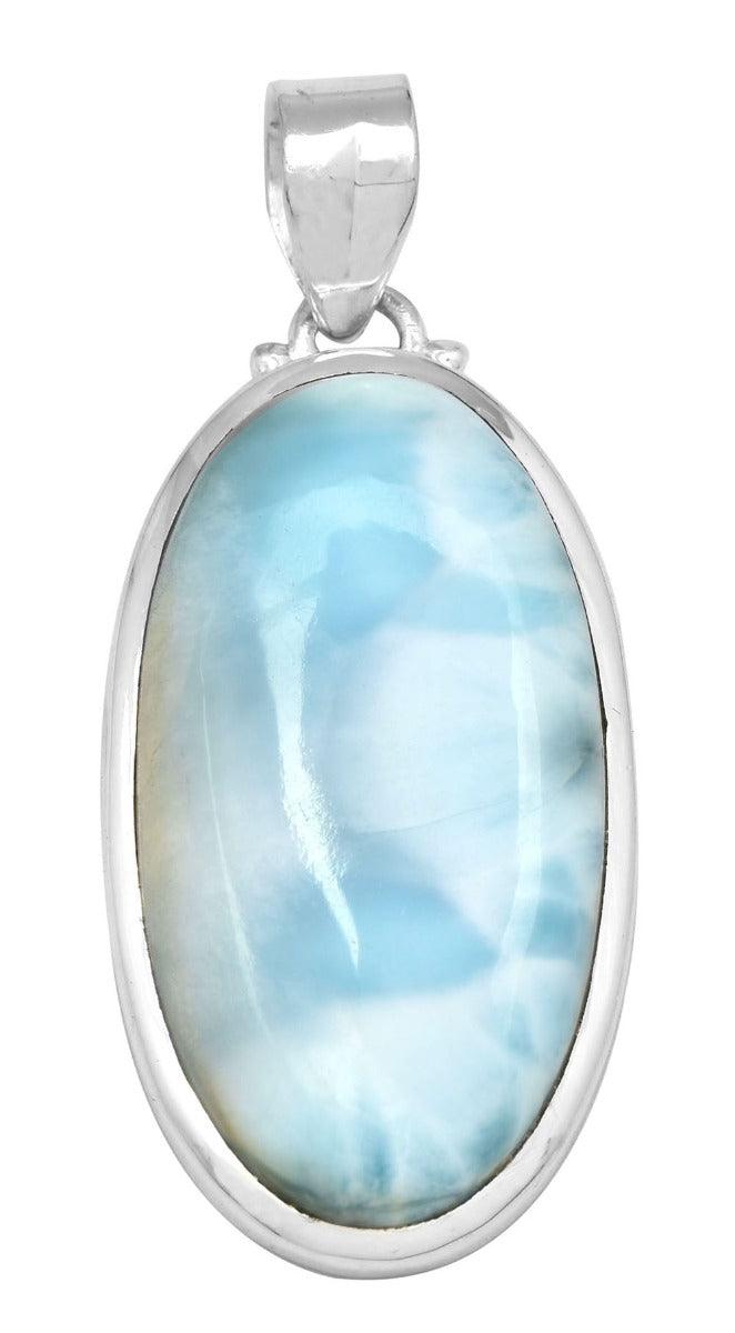Larimar  2" Long 925 Solid Sterling Silver Pendant With 18" Chain - YoTreasure