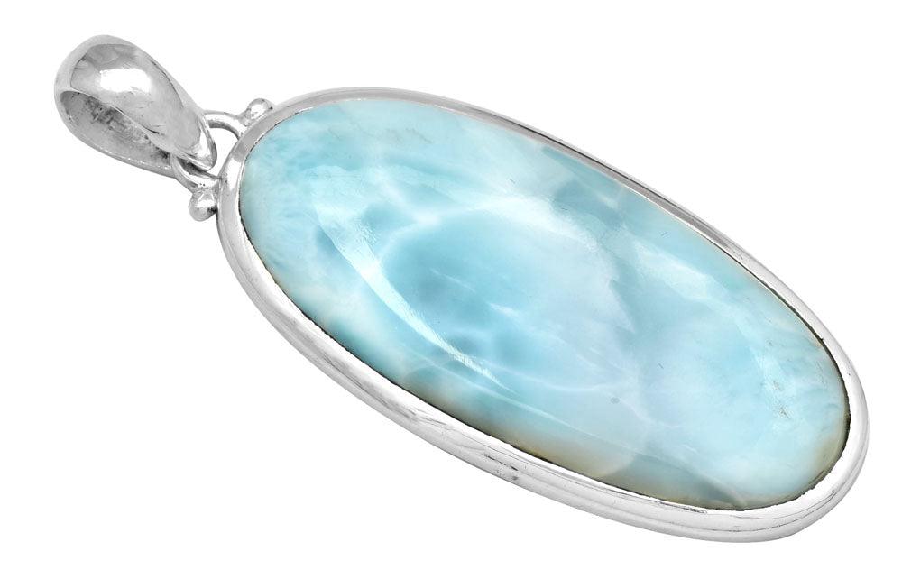 Larimar  2" Long 925 Solid Sterling Silver Pendant With 18" Chain Necklace - YoTreasure
