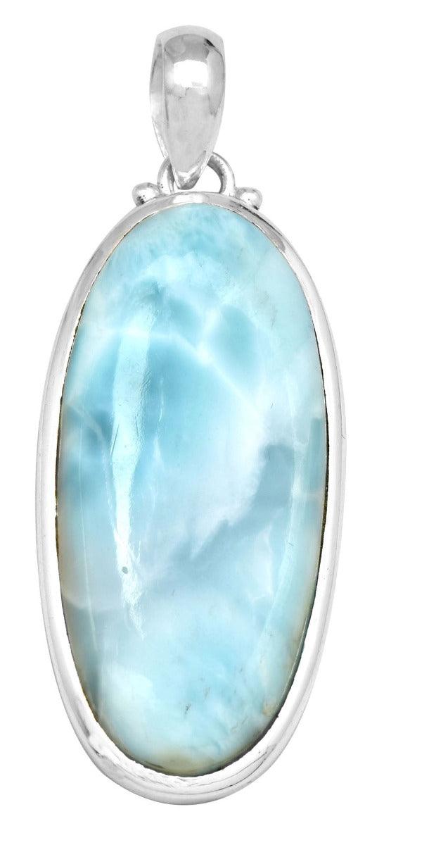 Larimar  2" Long 925 Solid Sterling Silver Pendant With 18" Chain Necklace - YoTreasure