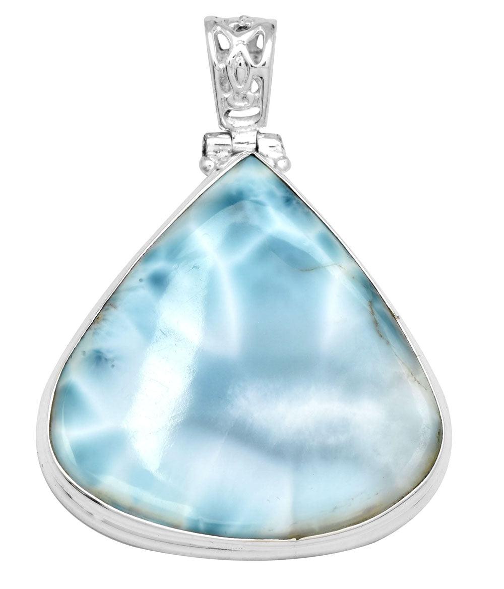 Larimar  2" Long 925 Solid Sterling Silver Pendant With 18" Chain Necklace - YoTreasure