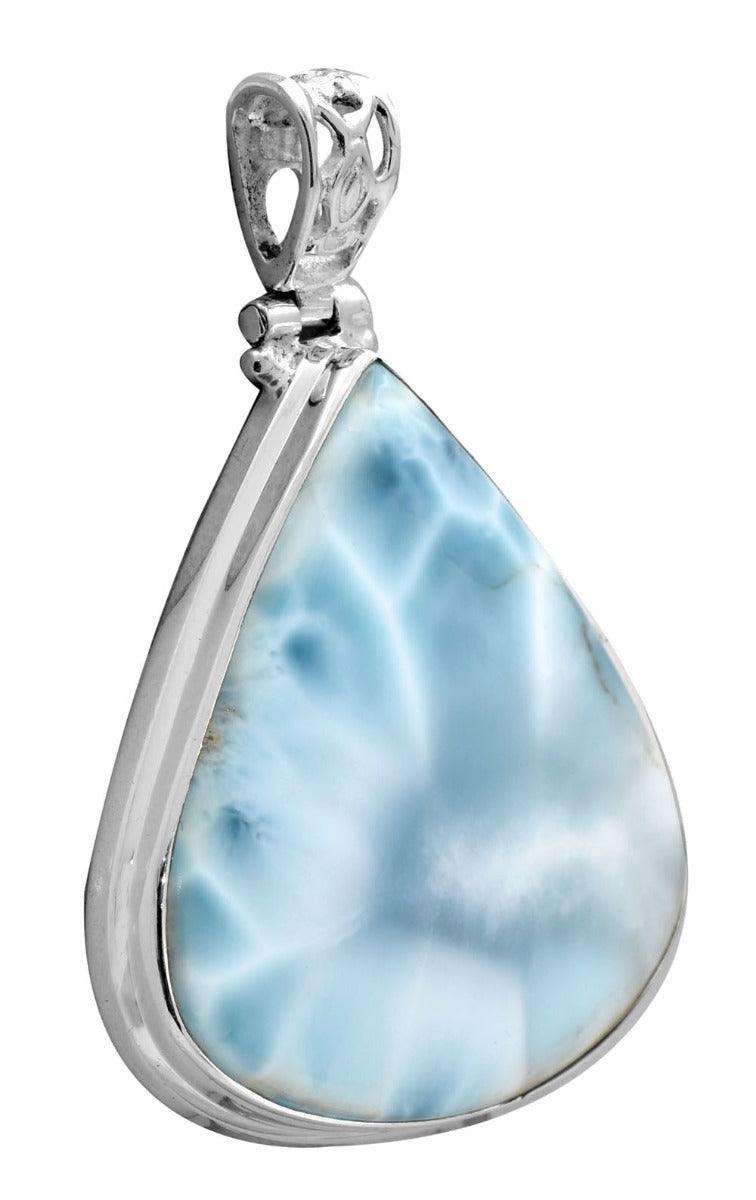 Larimar  2" Long 925 Solid Sterling Silver Pendant With 18" Chain Necklace - YoTreasure