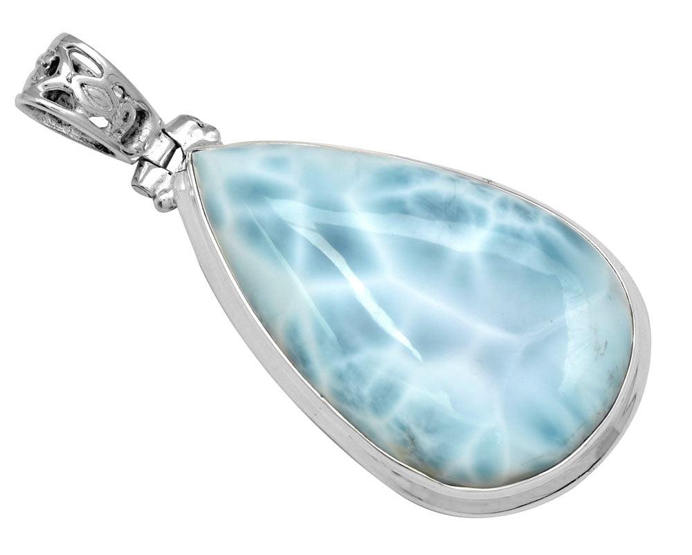 Larimar  2" Long 925 Solid Sterling Silver Pendant With 18" Chain - YoTreasure