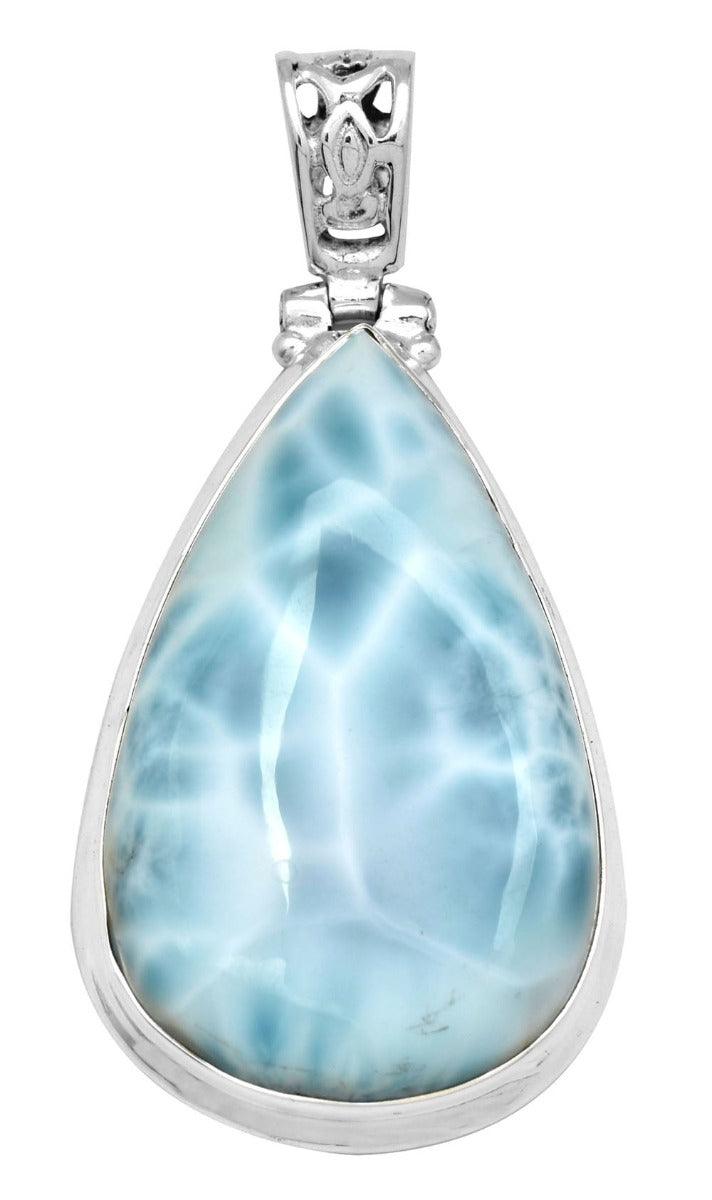 Larimar  2" Long 925 Solid Sterling Silver Pendant With 18" Chain - YoTreasure