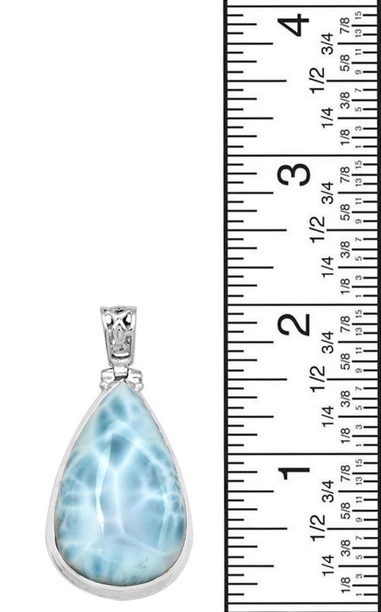 Larimar  2" Long 925 Solid Sterling Silver Pendant With 18" Chain - YoTreasure