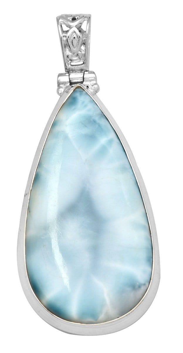 YoTreasure Natural Larimar  2 1/2" Long 925 Solid Sterling Silver Pendant With 18" Chain Necklace Silver Jewelry - YoTreasure