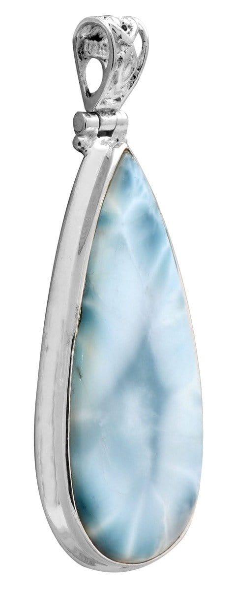 YoTreasure Natural Larimar  2 1/2" Long 925 Solid Sterling Silver Pendant With 18" Chain Necklace Silver Jewelry - YoTreasure