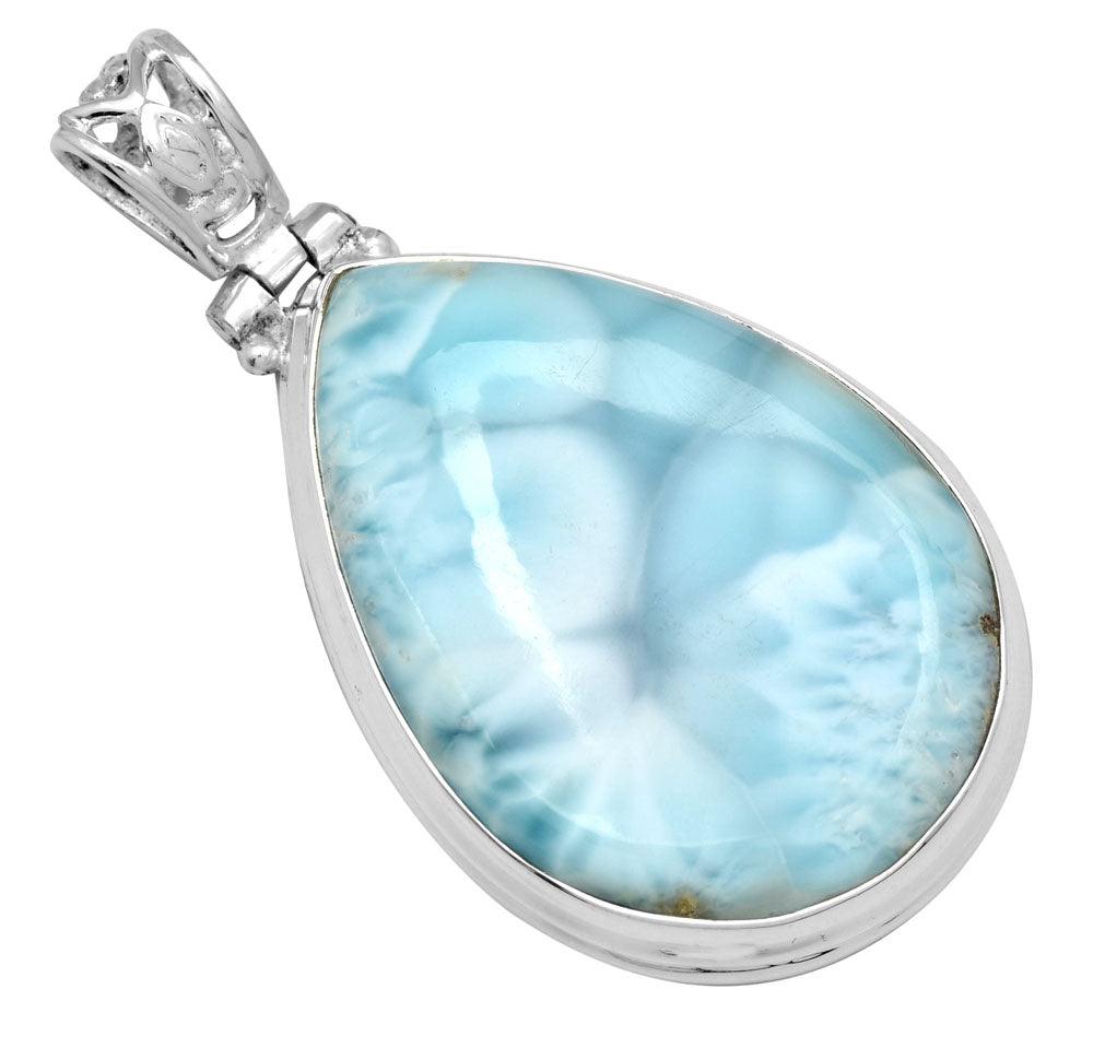 Larimar  1 3/4" Long 925 Solid Sterling Silver Pendant With 18" Chain - YoTreasure
