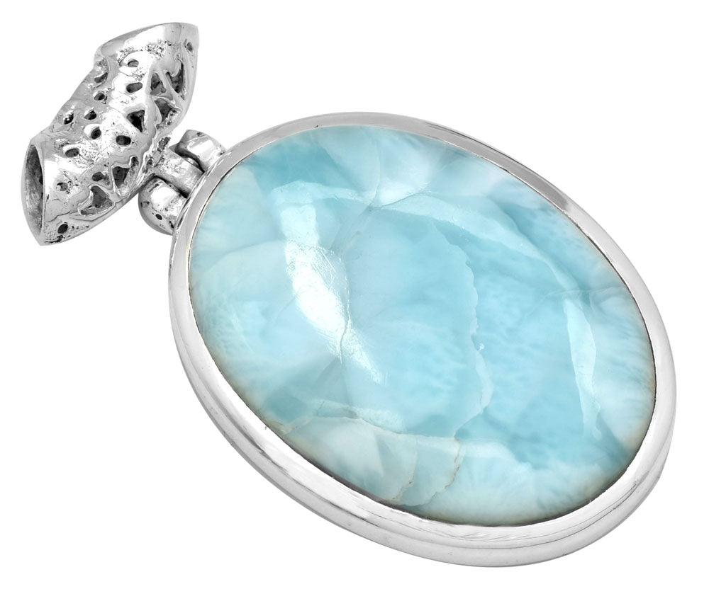 Natural Larimar 925 Solid Sterling Silver Pendant Necklace Silver Jewelry - YoTreasure