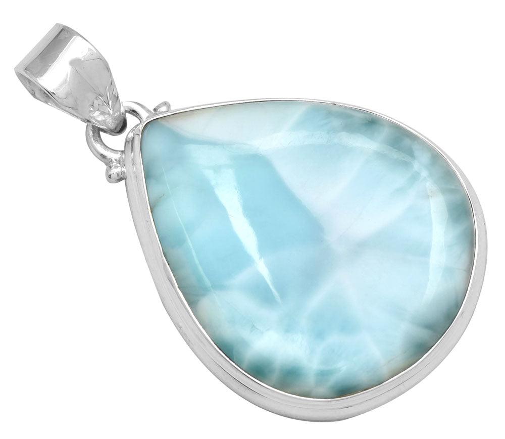 Larimar  1 3/4" Long 925 Solid Sterling Silver Pendant With 18" Chain - YoTreasure