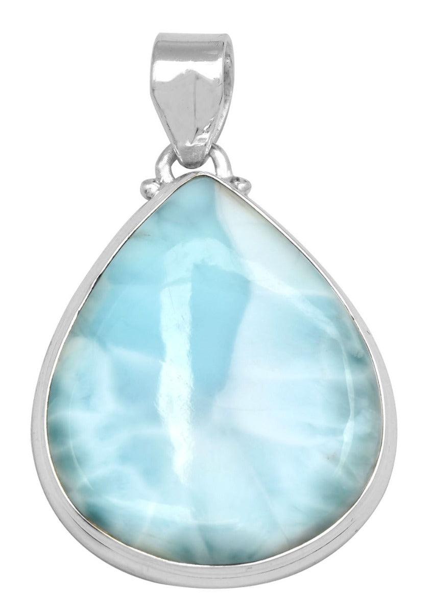 Larimar  1 3/4" Long 925 Solid Sterling Silver Pendant With 18" Chain - YoTreasure