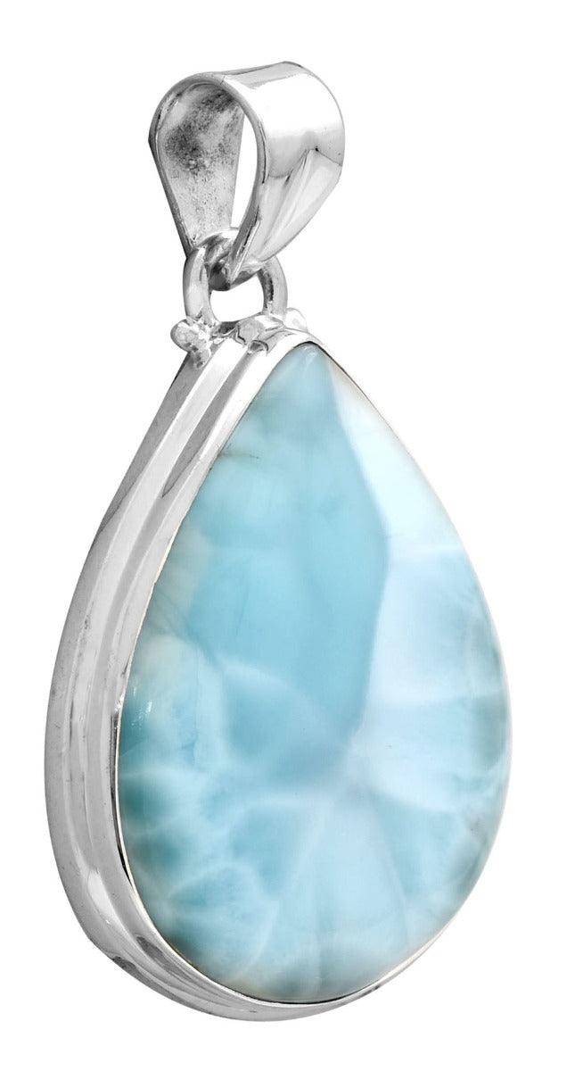 Larimar  1 3/4" Long 925 Solid Sterling Silver Pendant With 18" Chain - YoTreasure