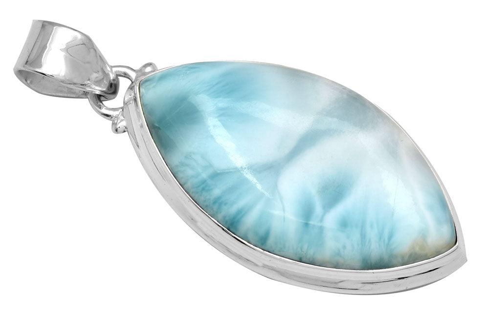 Larimar  2" Long 925 Solid Sterling Silver Pendant With 18" Chain - YoTreasure