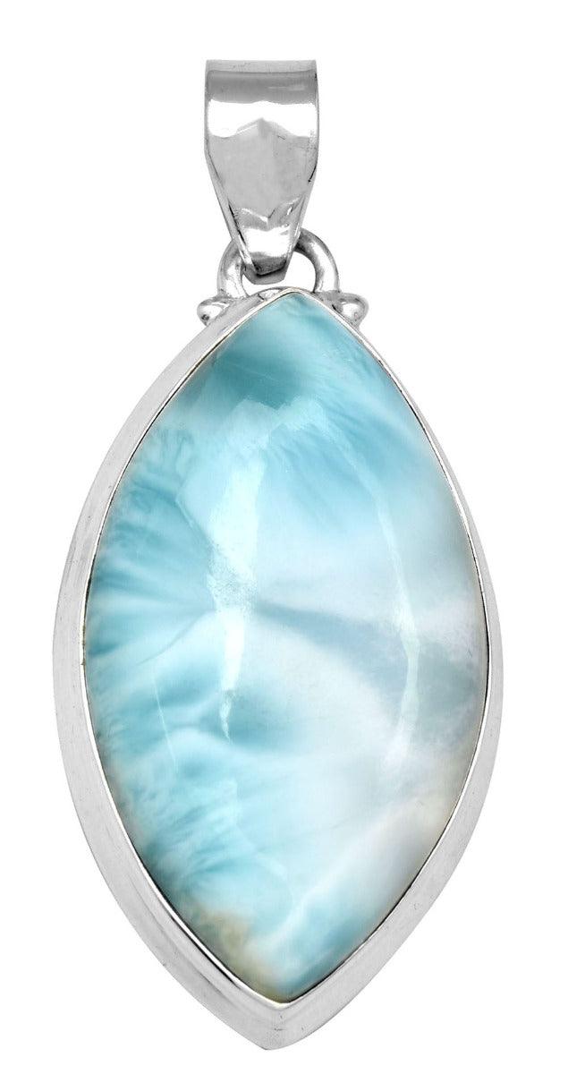 Larimar  2" Long 925 Solid Sterling Silver Pendant With 18" Chain - YoTreasure