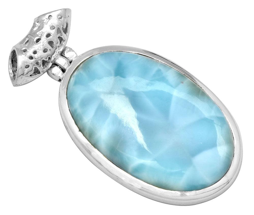 Larimar  1 3/4" Long 925 Solid Sterling Silver Pendant With 18" Chain Necklace - YoTreasure