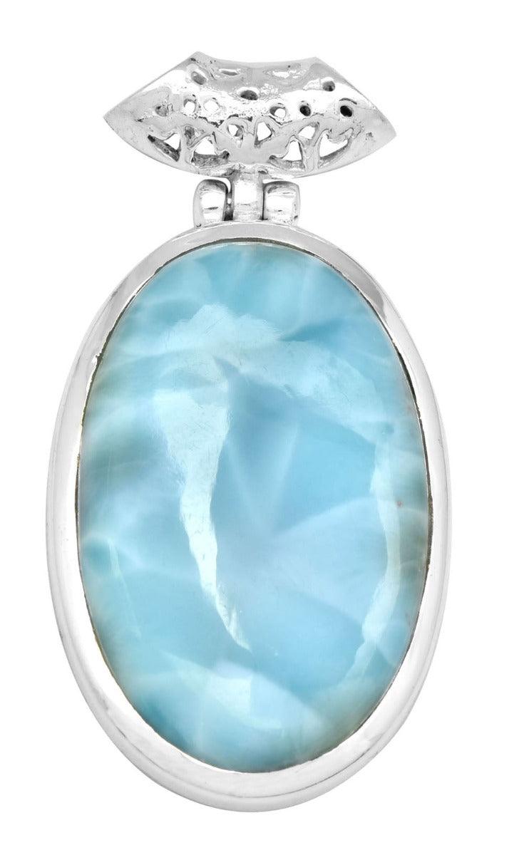 Larimar  1 3/4" Long 925 Solid Sterling Silver Pendant With 18" Chain Necklace - YoTreasure