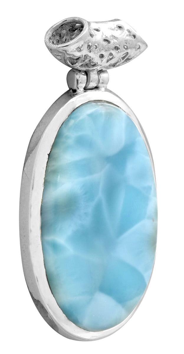 Larimar  1 3/4" Long 925 Solid Sterling Silver Pendant With 18" Chain Necklace - YoTreasure