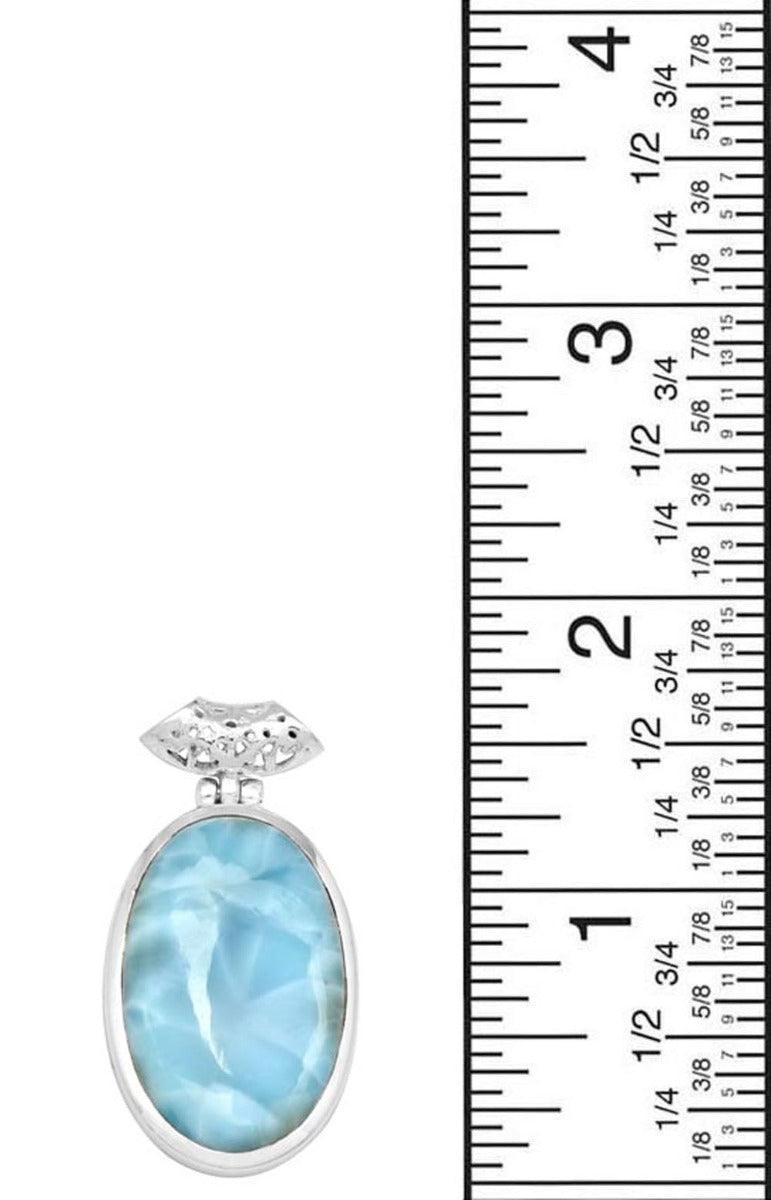 Larimar  1 3/4" Long 925 Solid Sterling Silver Pendant With 18" Chain Necklace - YoTreasure